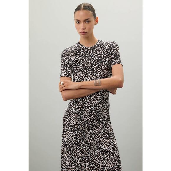 Paco Rabanne Black Floral Jersey Short Sleeve Crewneck Midi Dress Size XXL - Picture 2 of 16